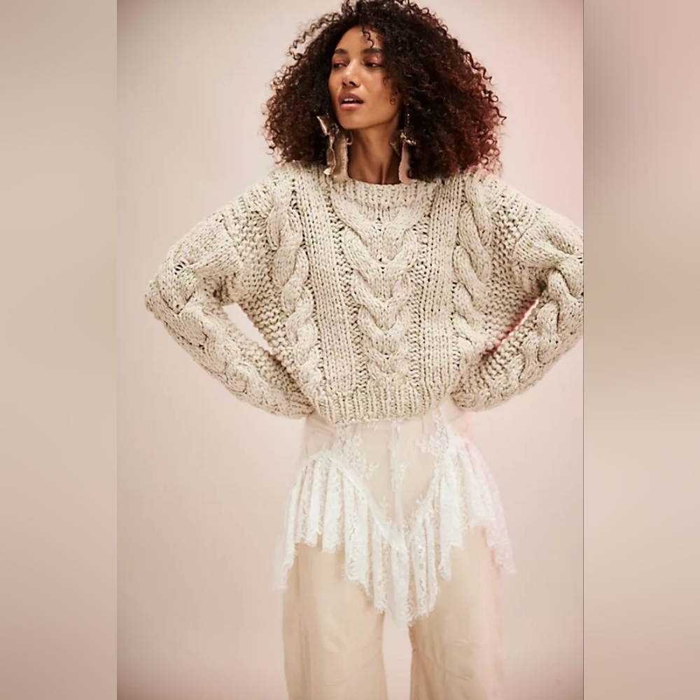 Free People Cozy Cabin Jumper in Toast Combo Size XS